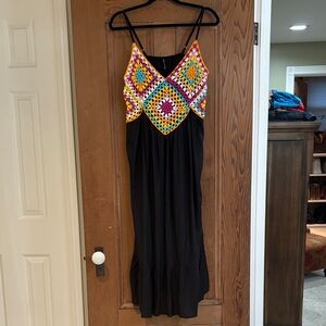 Raviya Black Maxi Dress with Colorful Crochet Detail Size XL
